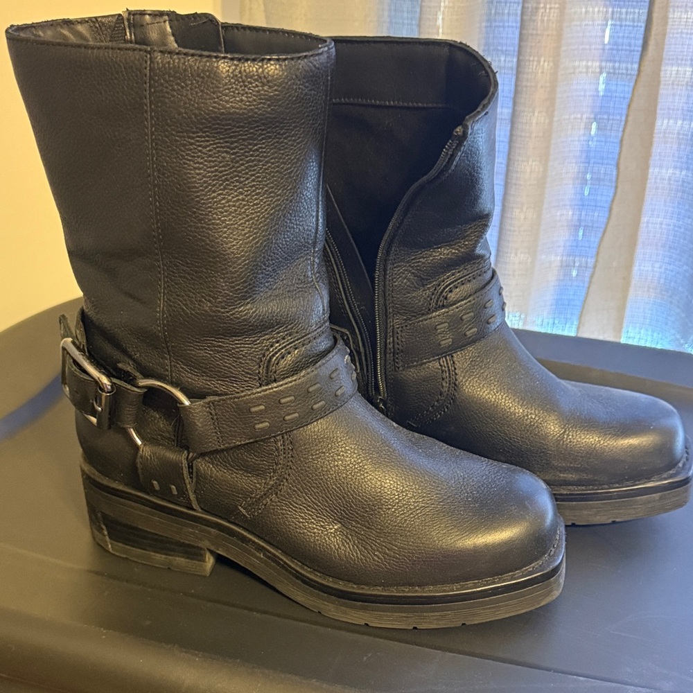 Clarks Black Leather Combat Boots